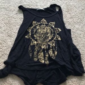 Flowy, Black tank, with gold owl